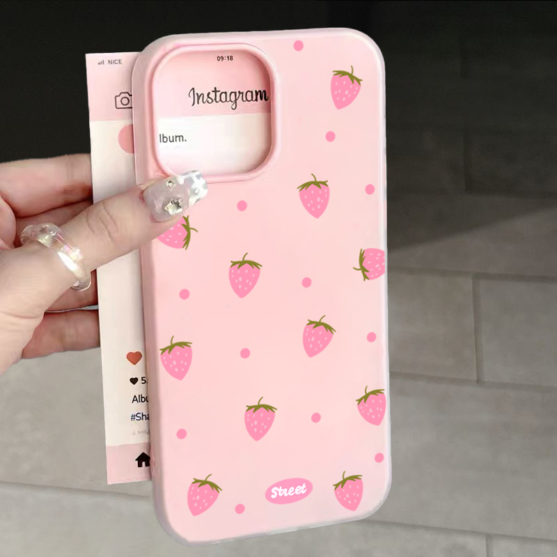 Phone Cases Iphone 16 - Sweet Pink Strawberry Pattern Phone Case