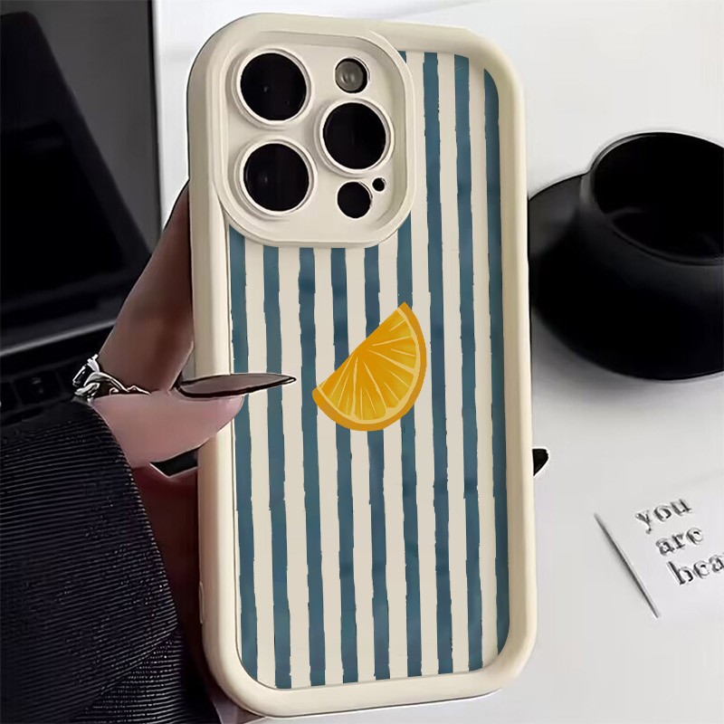 Phone Cases Iphone 16 - Striped Lemon Slice Pattern Phone Case