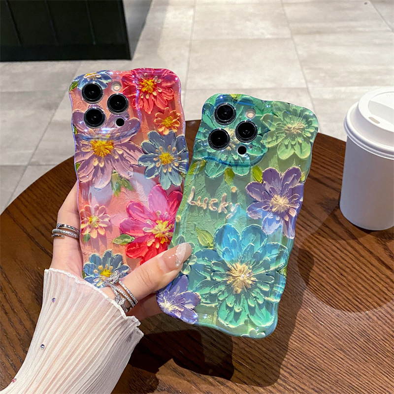 Phone Cases Iphone - Retro Blue Light Oil Painting Flowers