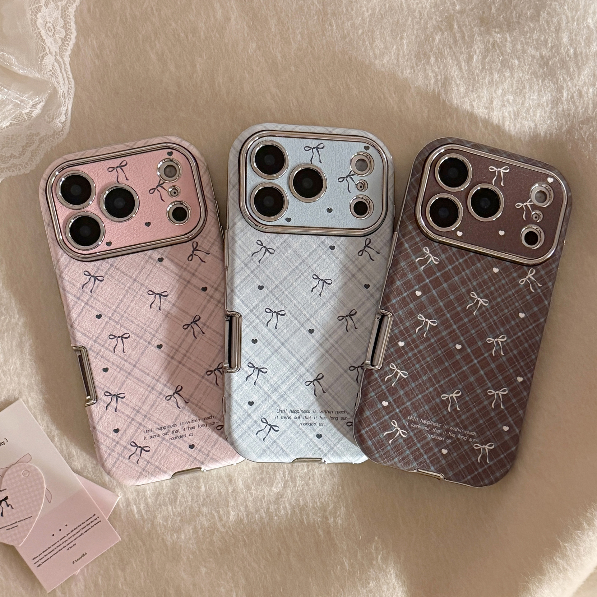 Phone Cases Korean - Korean Retro Plaid Grid Pattern Bowknot
