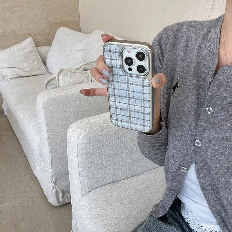 Korean Ins Epoxy Blue Plaid Pa - مراجعة Phone Cases Korean وسعره