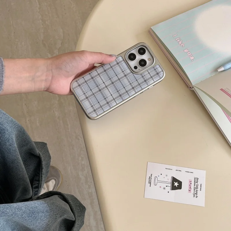 Korean Ins Epoxy Blue Plaid Pa - مراجعة Phone Cases Korean وسعره